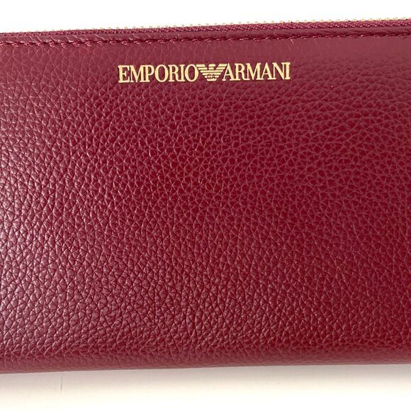 Emporio Armani Dark Red/Black Leather Unisex Ziparound Wallet, Y3H171 8AHOC - Picture 11 of 12